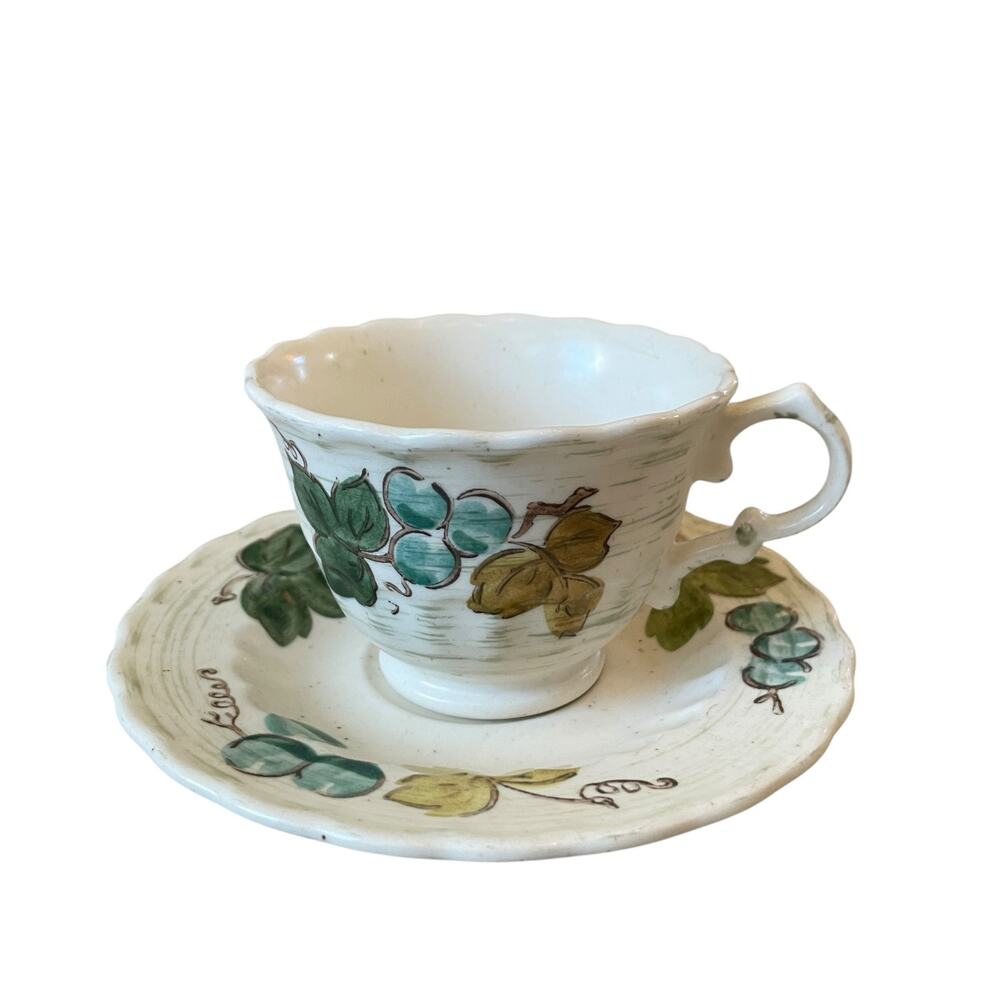 Metlox Vintage Vernon Ware Vineyard Coffee Tea Cup & Saucer Made in USA Mint!